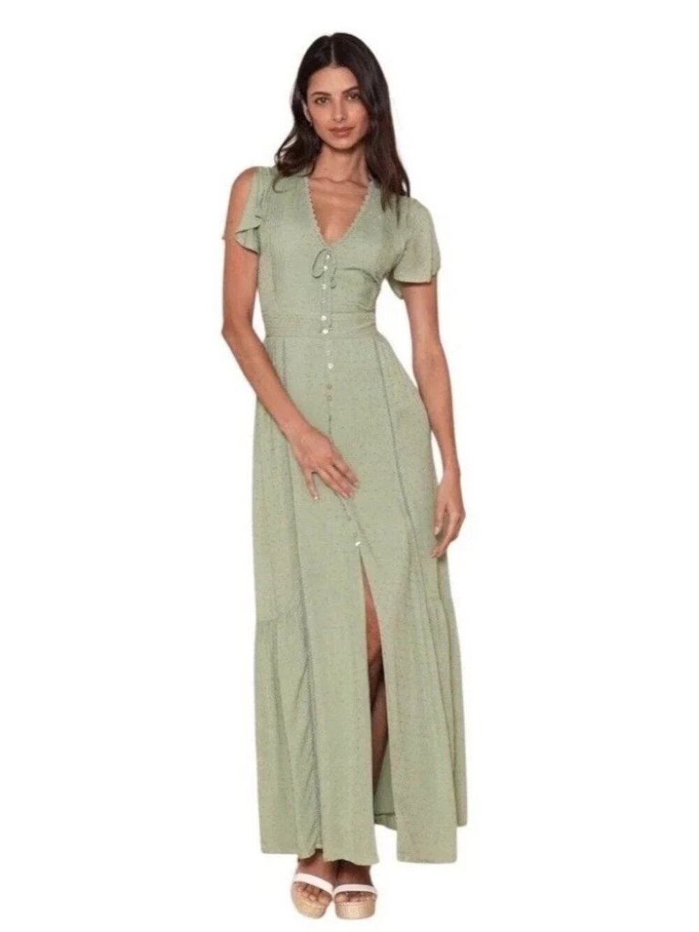 Lulus NWT Completely In Love Sage Green Swiss Dot Maxi Cottagecore Size XL